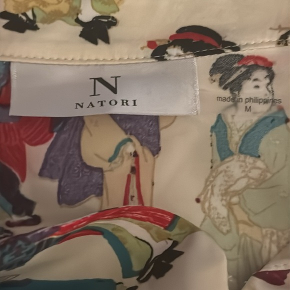N Natori Geisha Printed Satin Zip Caftan Dress Size M Mandarin Soft Casual PJ’s - Picture 10 of 11